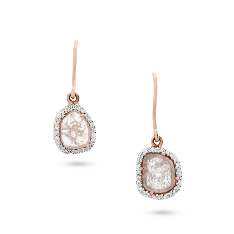 Retro clip earrings-Organic Diamond Slice With Diamond Pave Earring In 18K Rose Gold