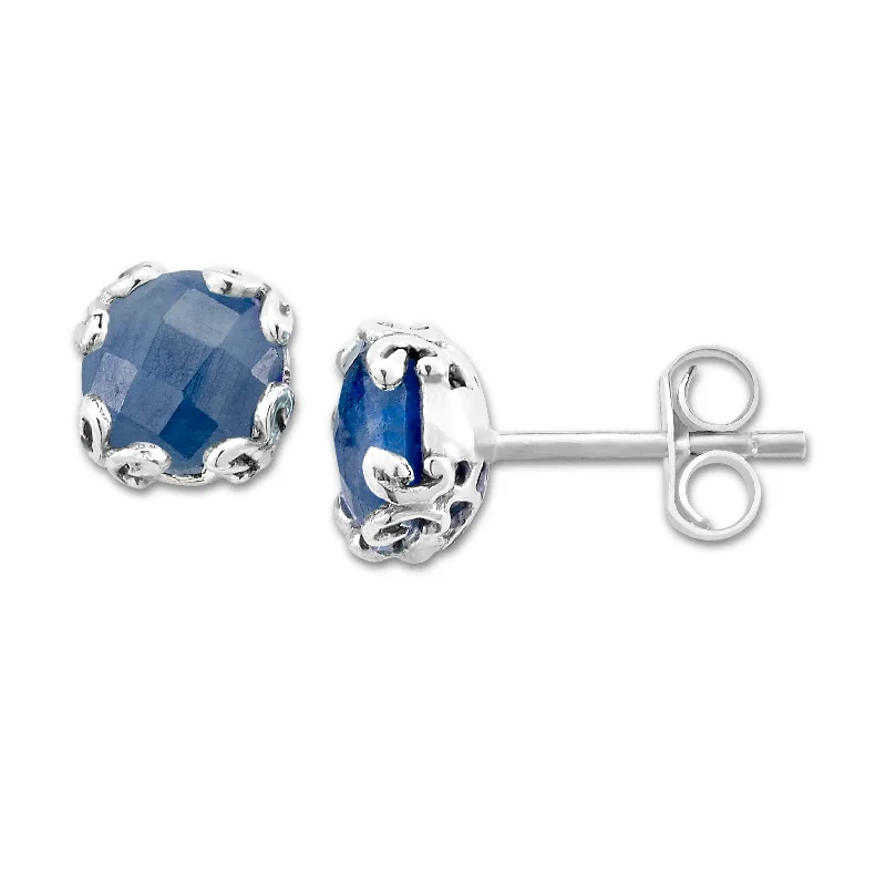 Heliodor earrings-Sterling Silver Sapphire Stud Earrings