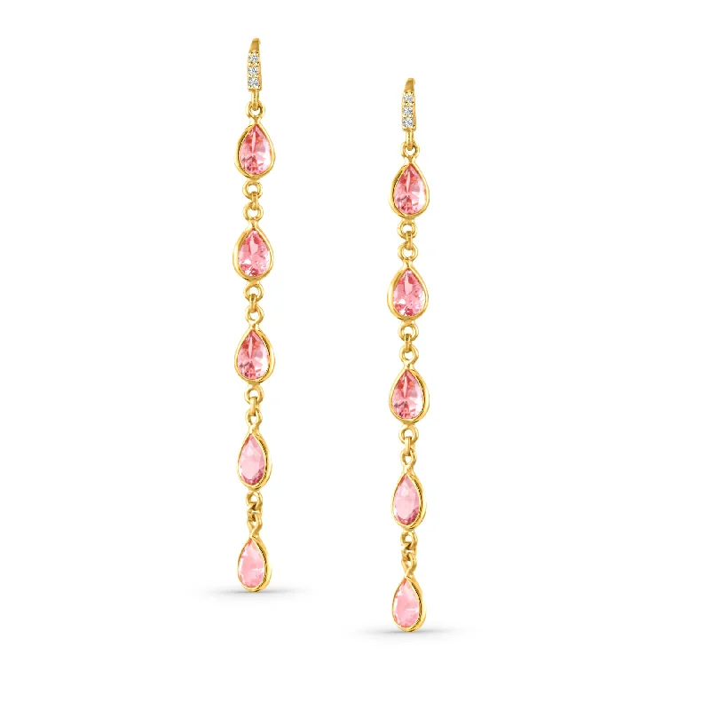 Cotton thread earrings-Pink Tourmaline Pear Shape Earring In 18K Yellow Gold