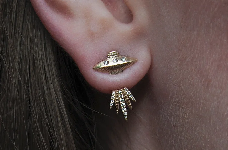 Beryl stone earrings-Diamond Tender Abduction UFO Earring