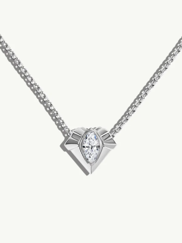 Zircon pendant necklaces-Alexandria Pendant Necklace With 0.50CT Marquise-Cut Diamond In Platinum, 13mm