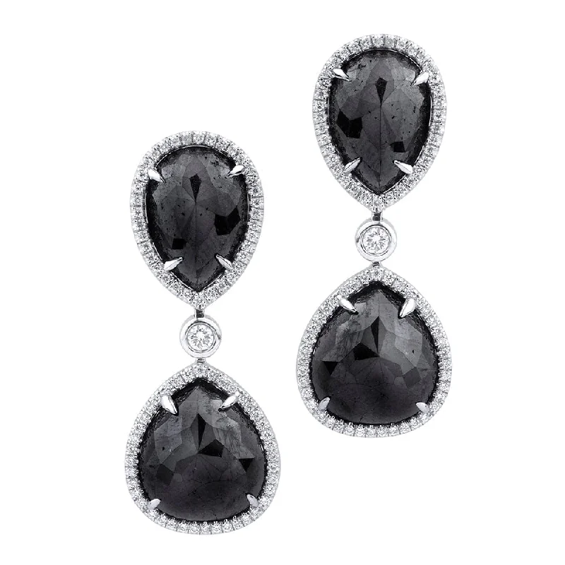 Heavy ring earrings-Large Double Drop Pear Black Diamond Earrings