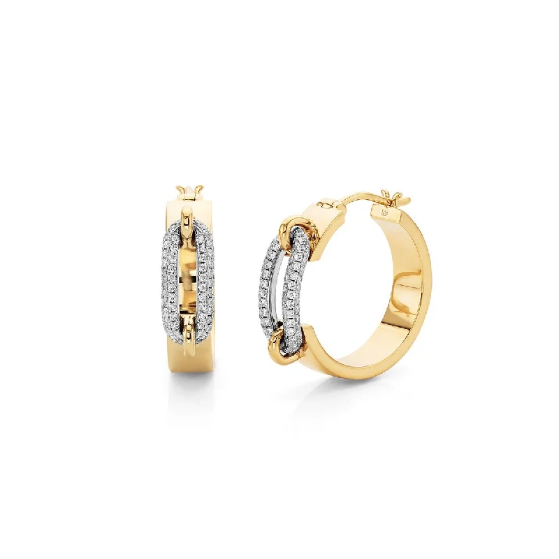 Curved stud earrings-Pavé Wide Luxe Link Hoop Earrings