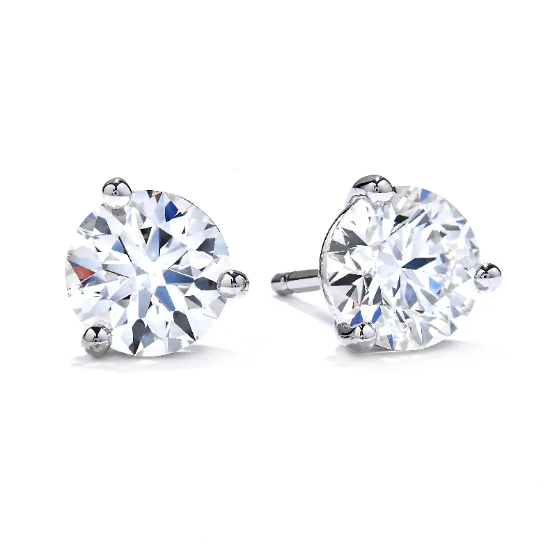 Tiny heart earrings-Mountz Collection 1/4CTW Round Diamond 3-Prong Stud Earrings in 14K White Gold