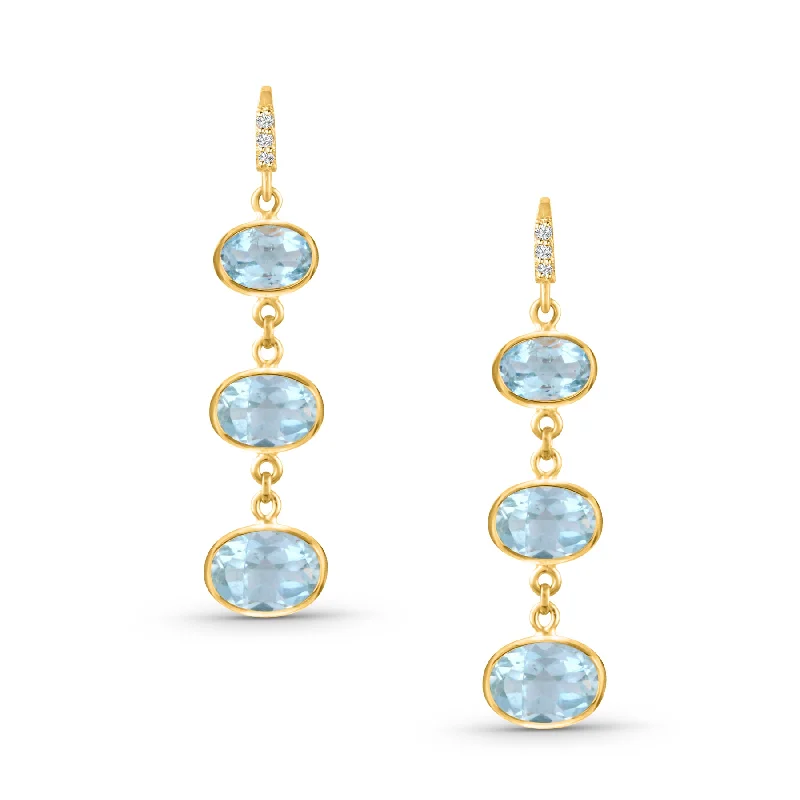 Chiseled disc earrings-Aquamarine Oval Earring In 18K Yellow Gold