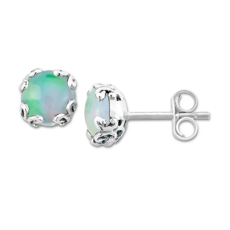 Lustrous silver earrings-Sterling Silver Opal Stud Earrings