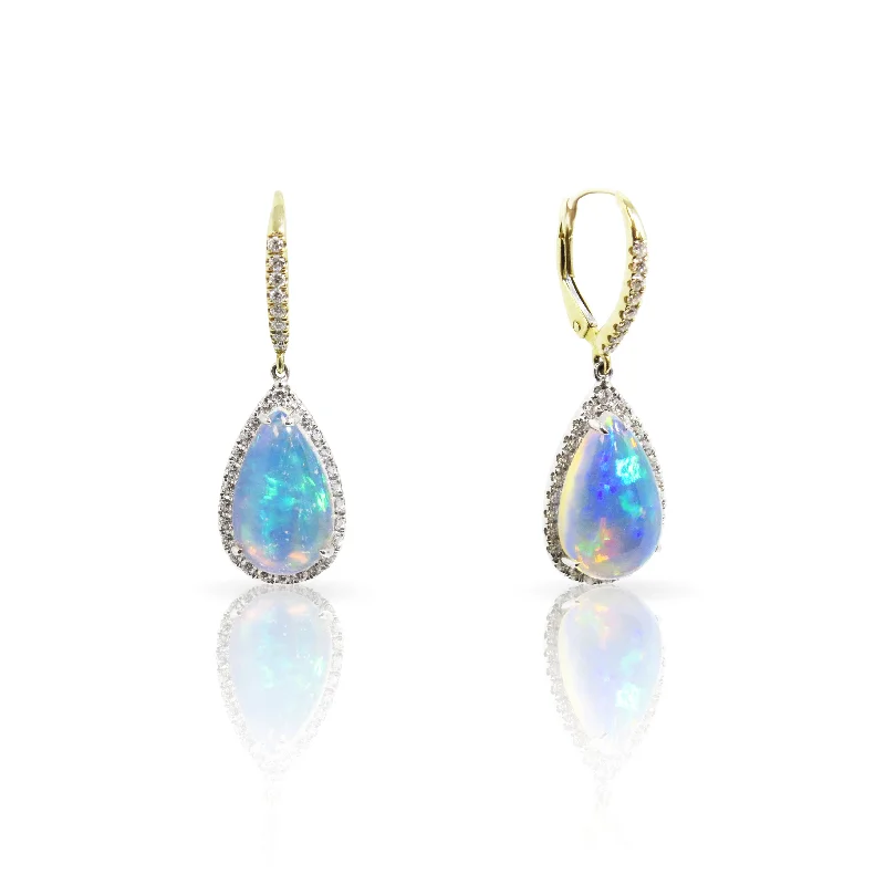 Tiny triangle earrings-Opal Halo Drop Earrings