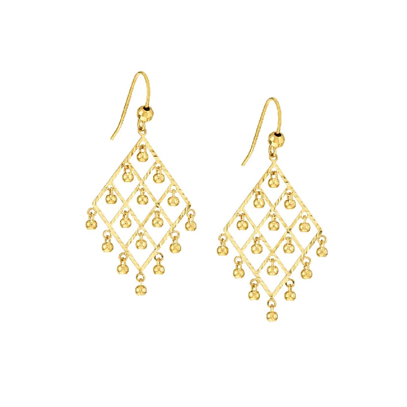 Heliodor earrings-14K Beaded Diamond-Shape Chandelier Earrings