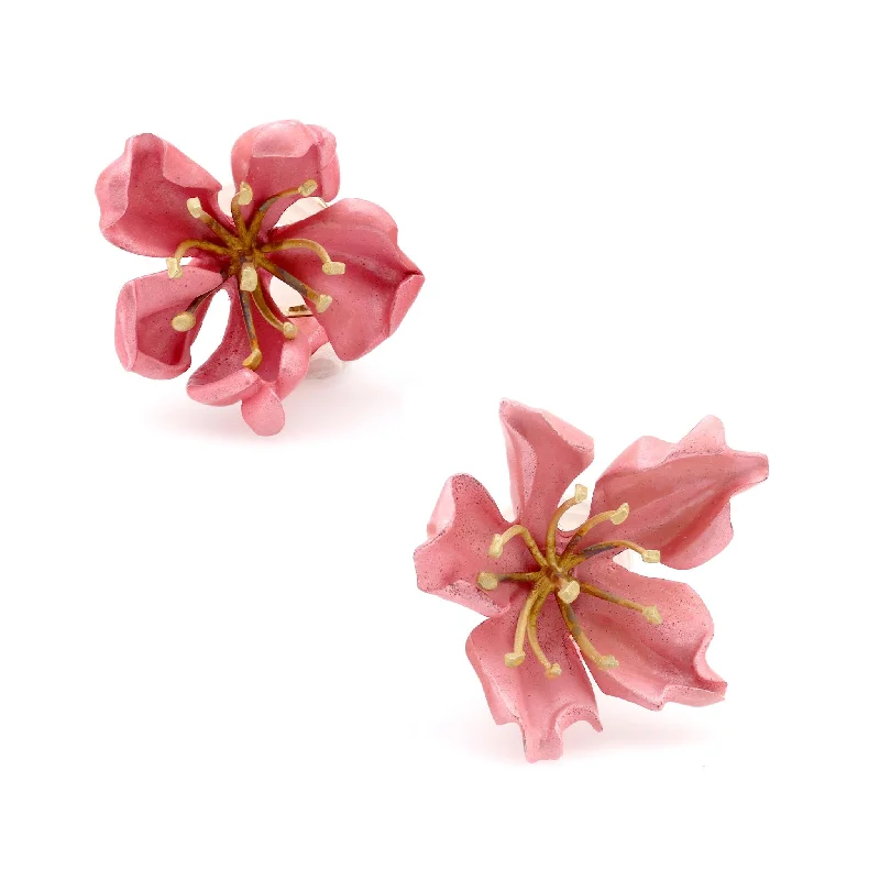 Hex dangle earrings-JAR Paris aluminum and 18k yellow gold "Almond blossom" flower earrings