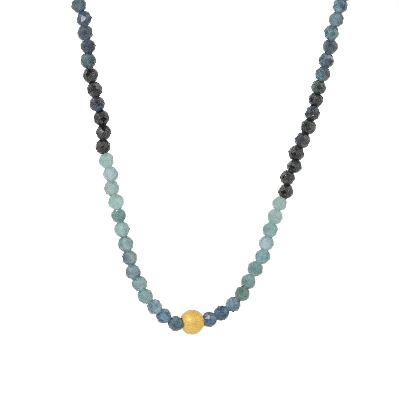 Nebula sign necklaces-Ombré Blue Tourmaline + 18k Bead Necklace