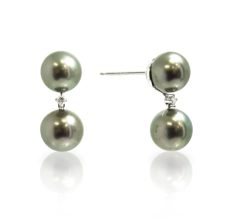 Fine texture earrings-Tahitian Pearl and Diamond Drop Earrings