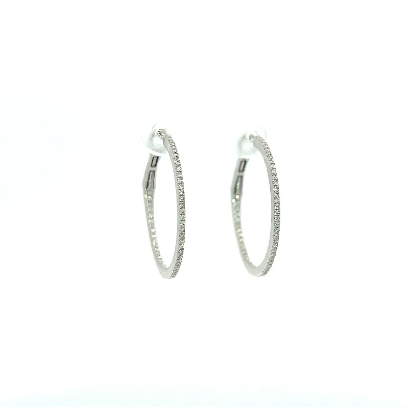 Root pattern earrings-14 Karat White Gold Medium Inside Out Hoop Earrings