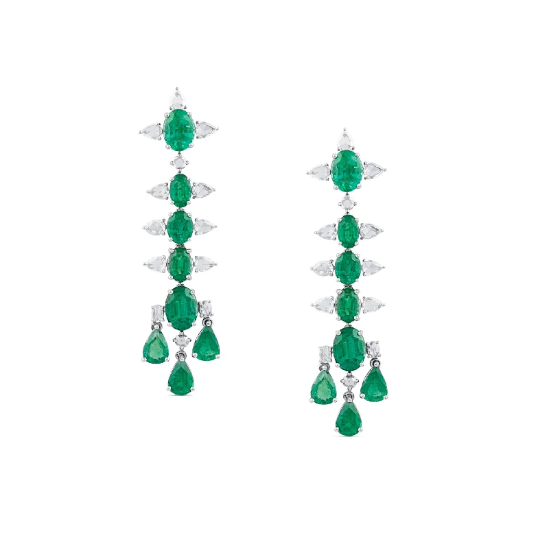 Mixed alloy earrings-Emerald & Diamond Earring In 18K White Gold