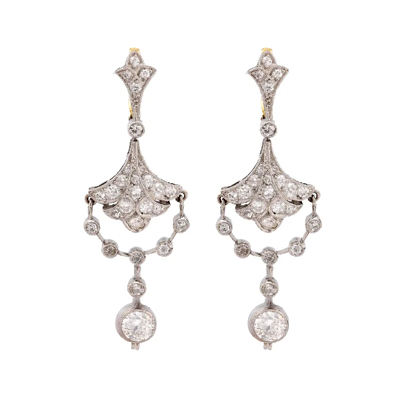 Braided strand earrings-Art Deco inspired 3 carat total weight diamond platinum chandelier earrings