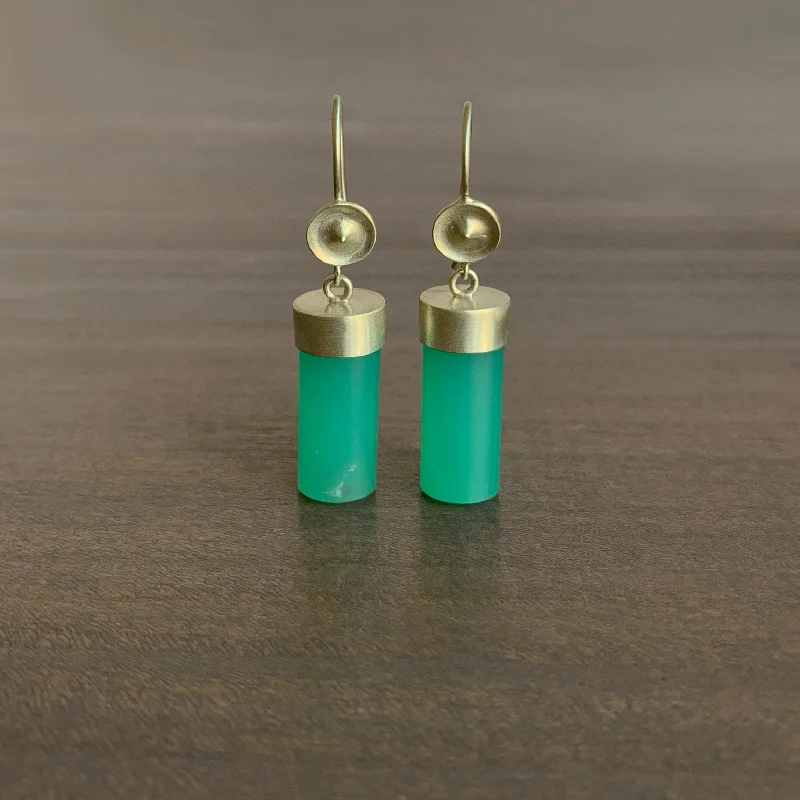 Small wing earrings-Temple Earrings with Chrysoprase Cylinders