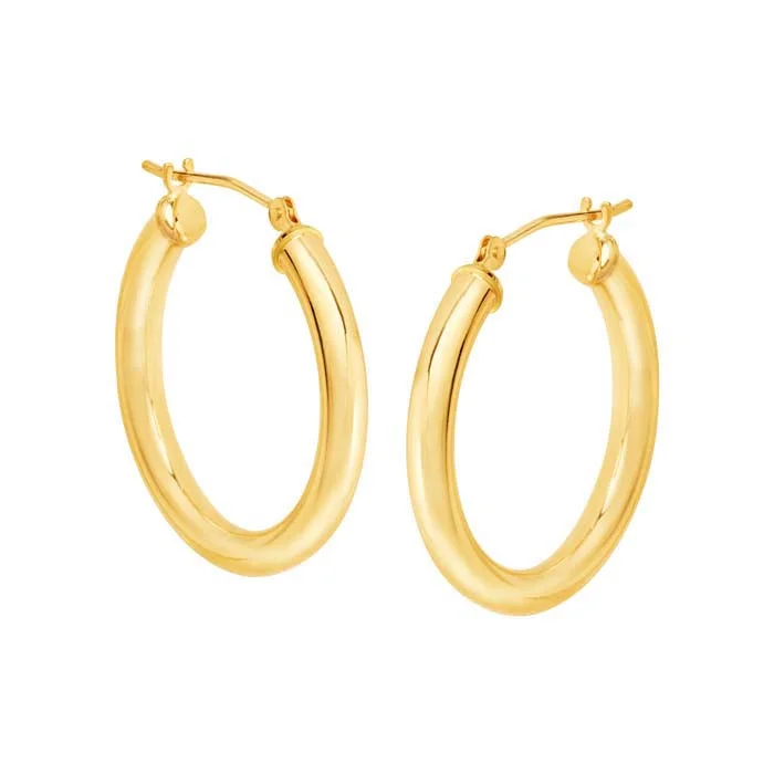 Light wood earrings-Mountz Collection 3mm x 25mm Round Tube Hoop Earrings in 14K Yellow Gold