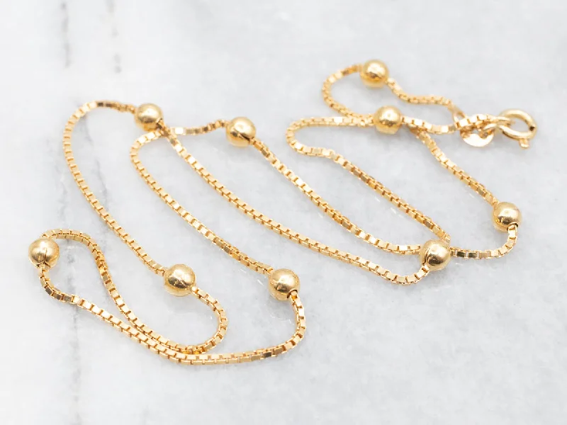 Multi-chain necklaces-Beaded Gold Box Chain Necklace