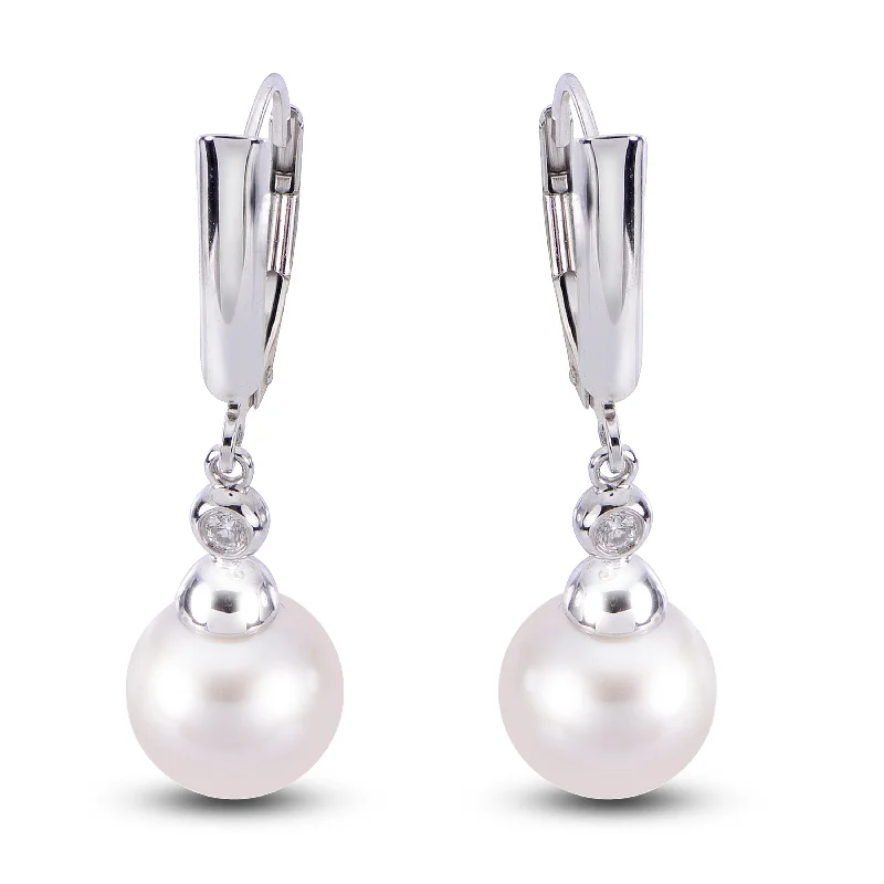 Mixed alloy earrings-SS Pearl and Diamond Earrings