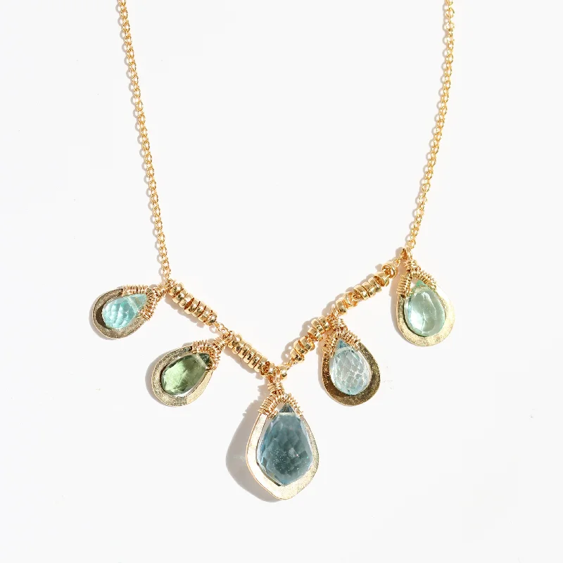 Stone-woven necklaces-Blue Topaz and Apatite Cluster Necklace