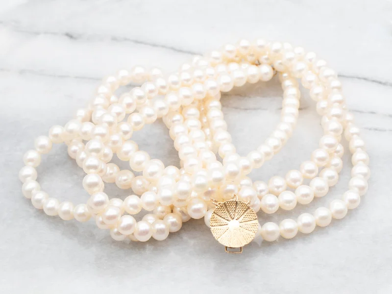 Oval gem necklaces-Freshwater White Pearl Three-Strand Beaded Necklace