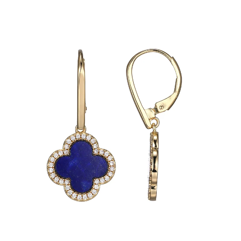 Heavy hoop earrings-Lapis & Crystal Clover Earrings