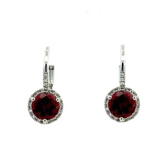 Curved stud earrings-Mountz Collection Garnet and Diamond Drop Earrings in 14K White Gold