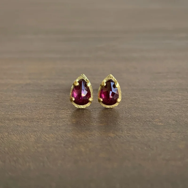 Woven cord earrings-Carved Rhodolite Garnet Teardrop Studs