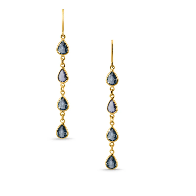 Heavy hoop earrings-Blue Sapphire Pear Shape Earring In 18K Yellow Gold