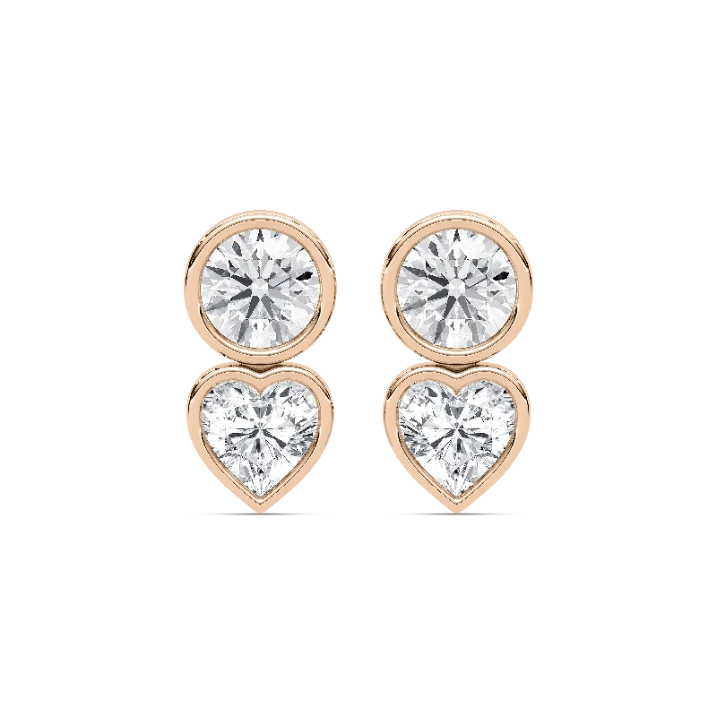 Clear star earrings-Round and Heart Bezel Stud Earrings