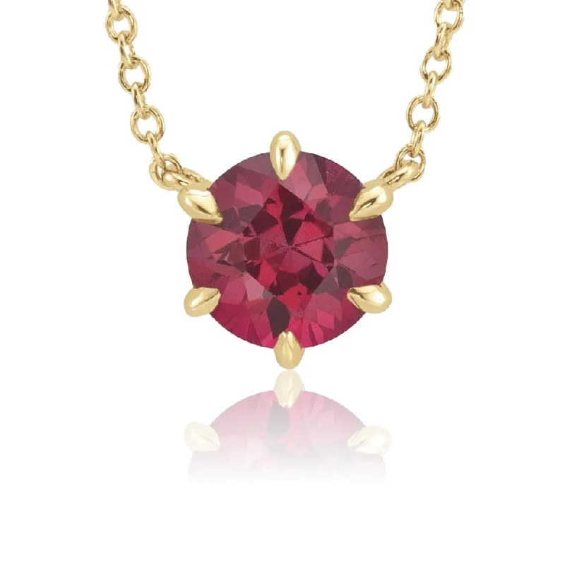 Linked knot necklaces-Round Lab-Grown Ruby Six Prong Set Pendant Necklace