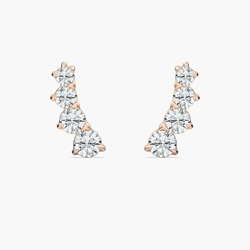 Soft bead earrings-Round Lab Grown Diamond Ear Climbers