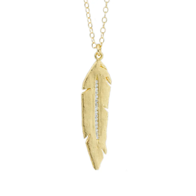 Woven cord necklaces-Diamond Feather Necklace