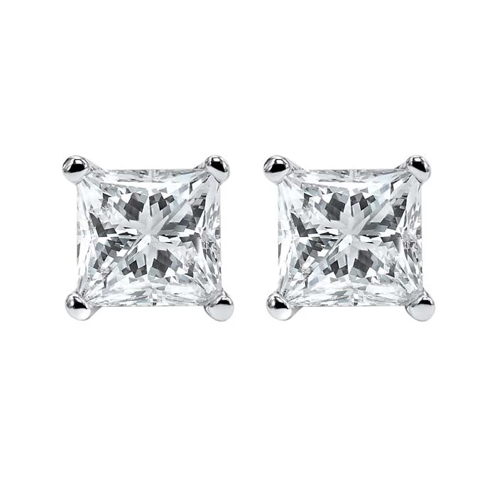 Clear star earrings-Mountz Collection 1/3CTW Princess Diamond Stud Earrings in 14K White Gold