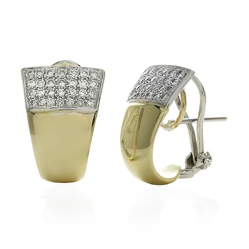 Graceful design earrings-Pavé Gold and Diamond J-Hoop Earrings