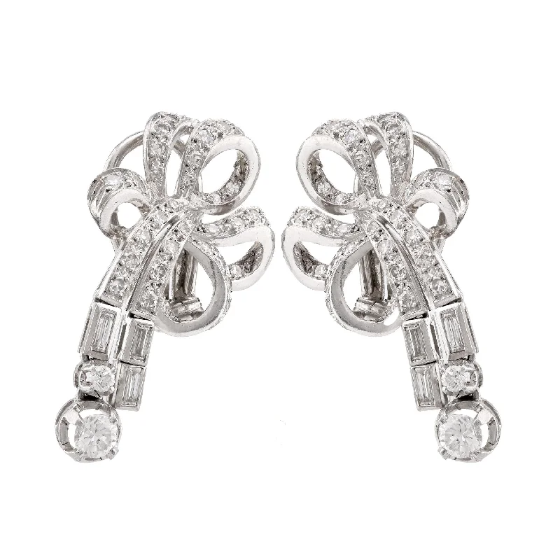 Nova phase earrings-Mid Century Diamond Platinum Ribbon Earrings