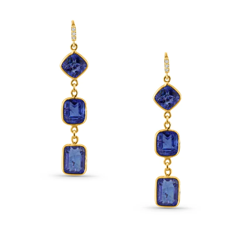 Tiny star earrings-Tanzanite & Diamond Earring In 18K Yellow Gold