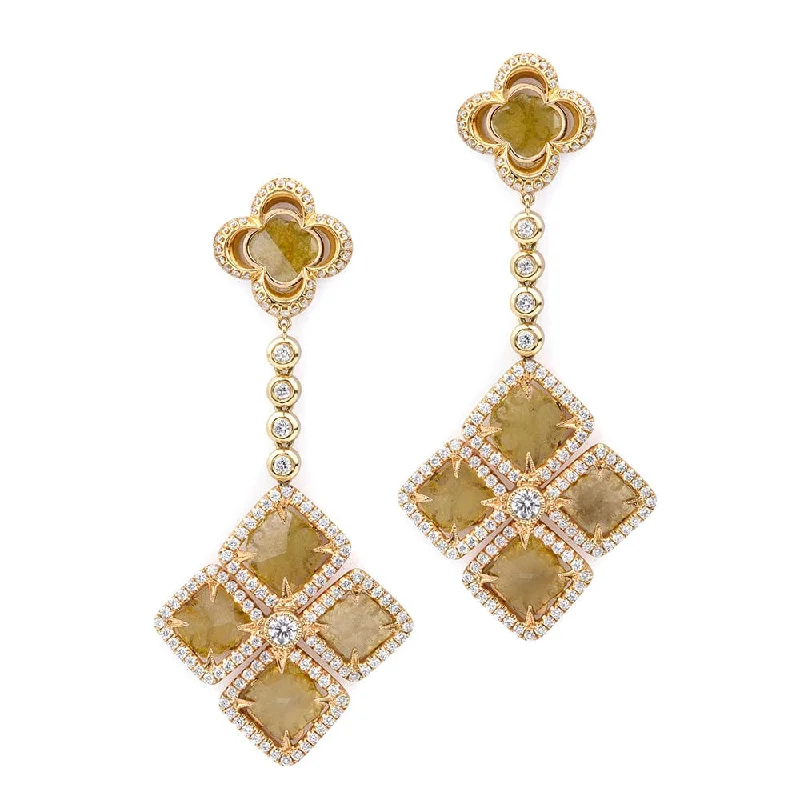 Smooth pearl earrings-Mixed-Cut Yellow Diamond Floral Drop Earrings