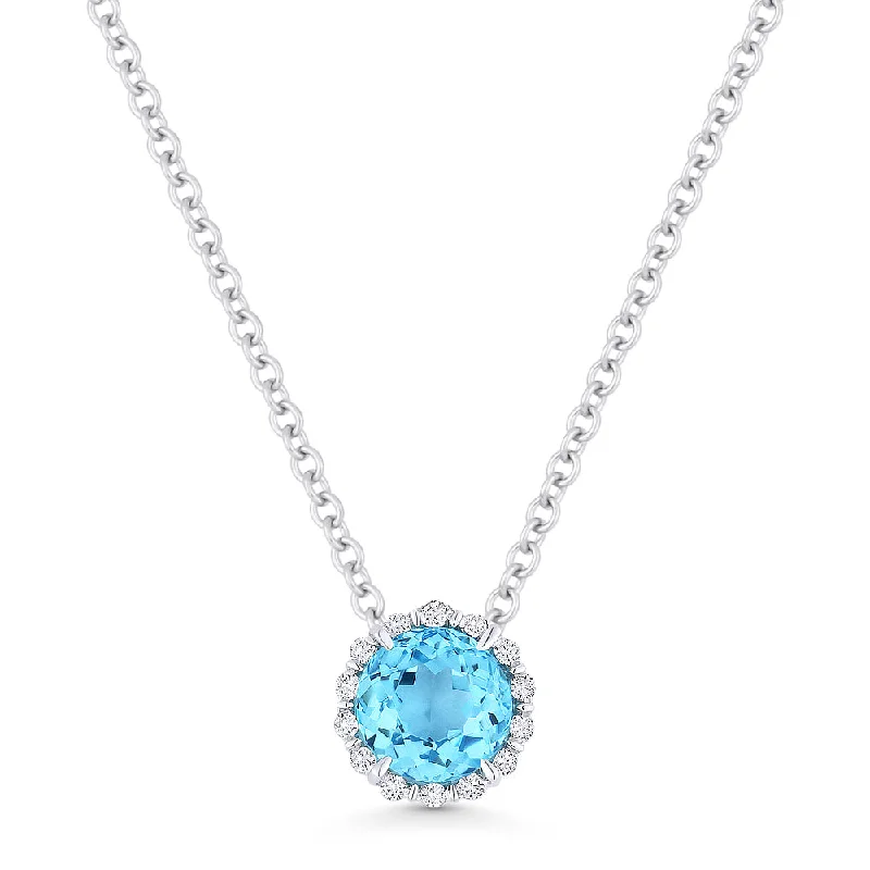 Tribal coin necklaces-0.61Ct Blue Topaz 16"pendant Necklace In 14K White Gold