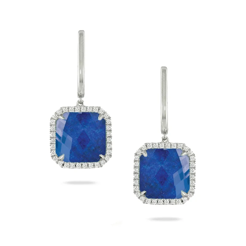 Clear crystal earrings-Diamond Lapis Drop Earrings