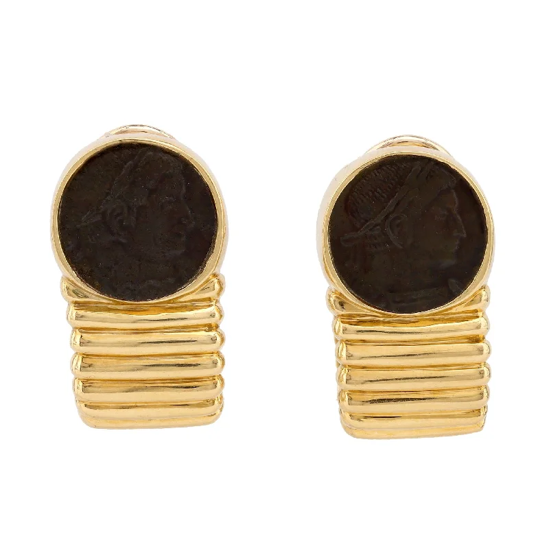 Modern cuff earrings-Ancient Roman Coin 18K Yellow Gold Tubogas Style Earrings