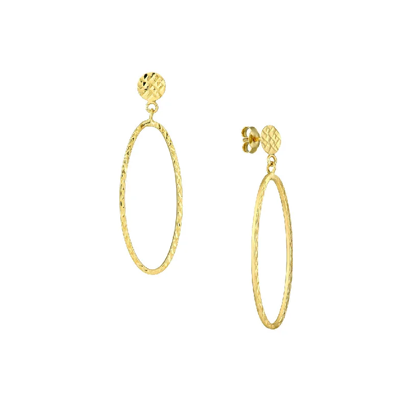 Stream drop earrings-14K Gold Diamond-Cut Disc with Open Oval Earrings