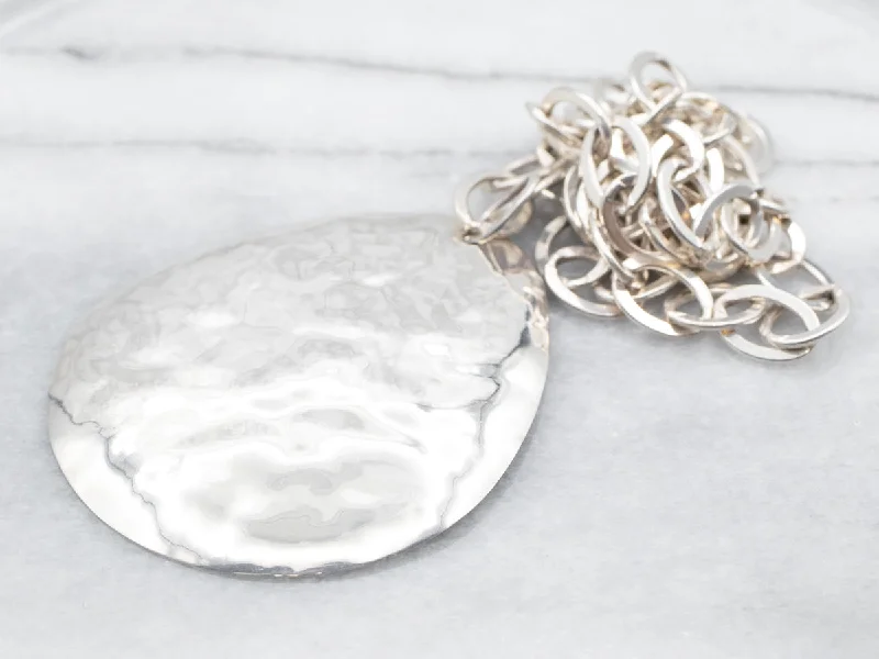 Tiny gem necklaces-Sterling Silver Oval Link Necklace and Large Hammered Pendant with Lobster Clasp