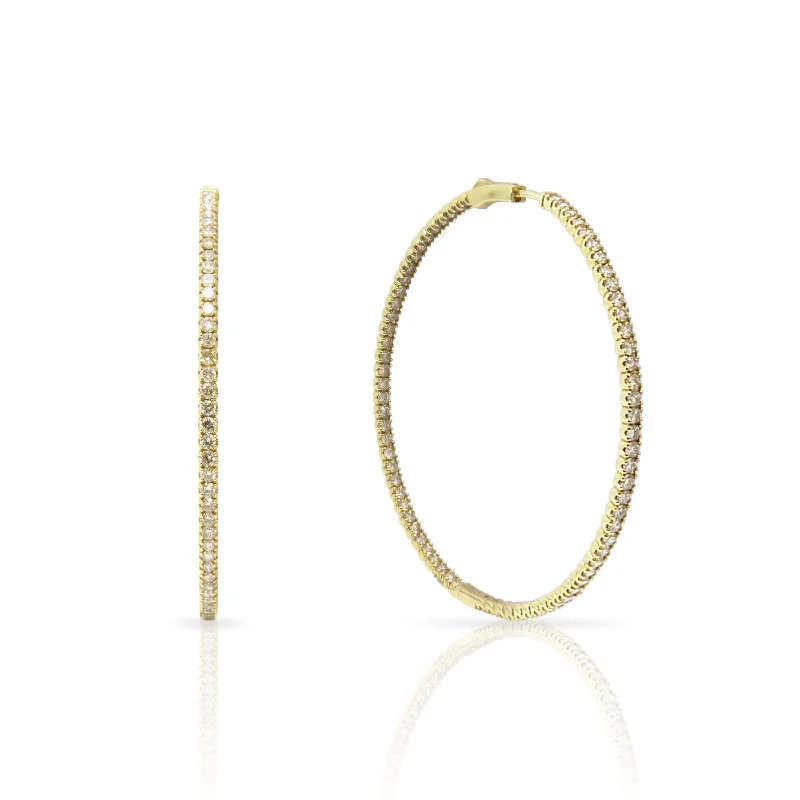 Blessed cross earrings-Yellow Gold and Diamond Large Hoop Earrings