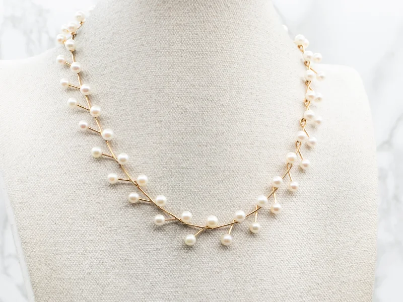 Heliodor necklaces-Modernist Gold Saltwater Pearl Necklace