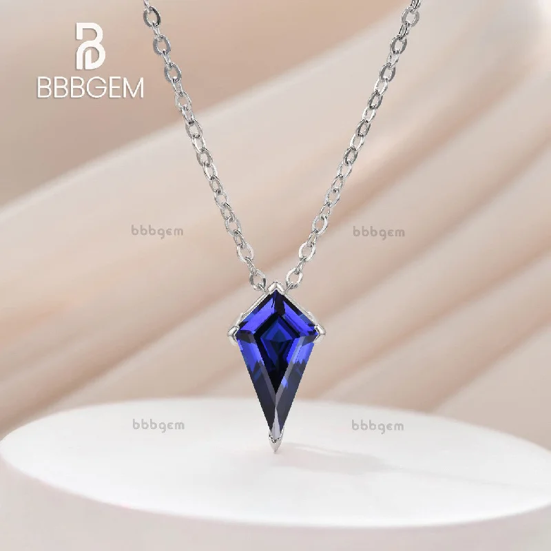 Root design necklaces-3ct Kite Shape Blue Sapphire Solitaire Pendant Necklace 14K Solid White Gold Neutral Jewelry