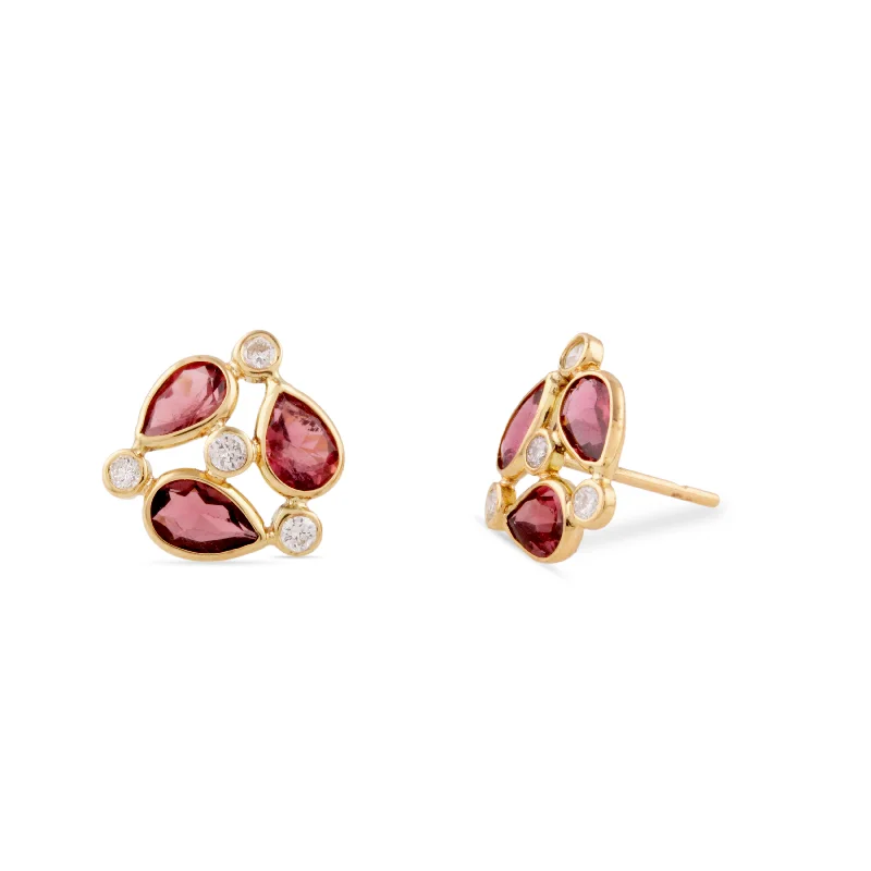 Aquamarine stud earrings-Pink Tourmaline Pear Shape & Diamond Earring In 18K Yellow Gold