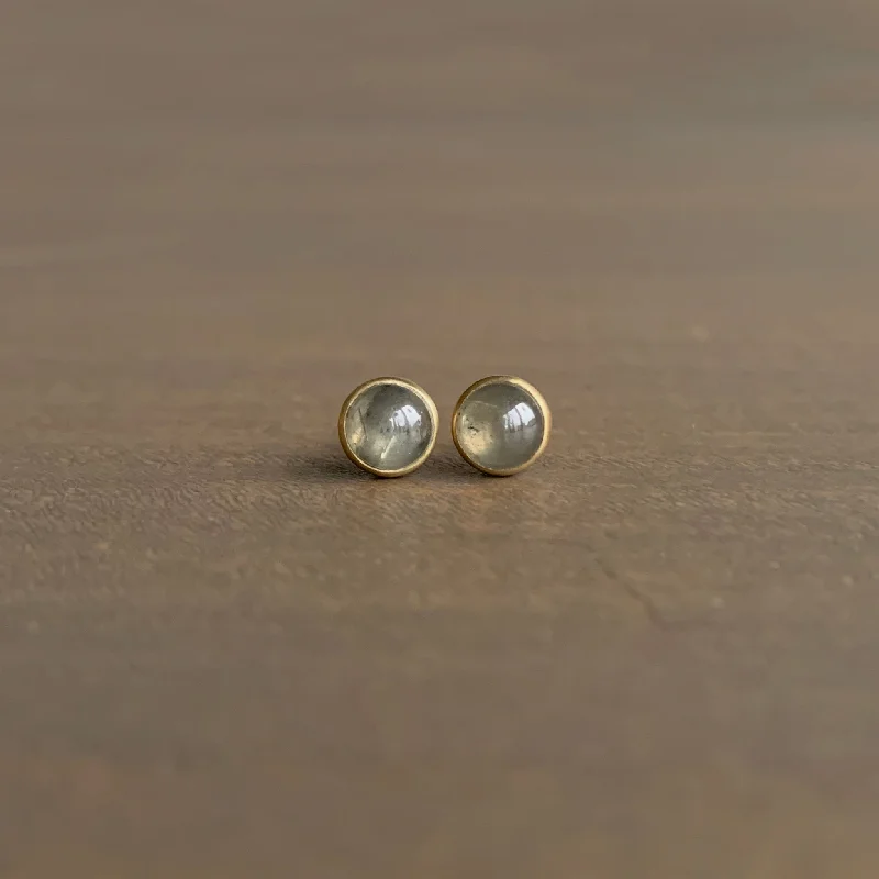 Fine bar earrings-Warm Grey Diamond Cabochon Studs