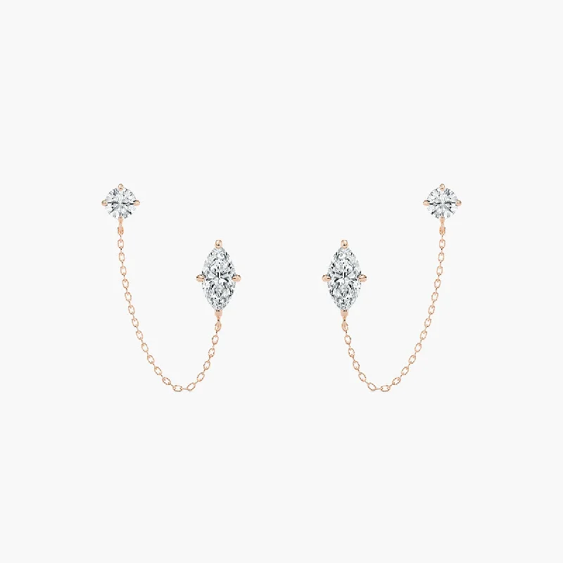 Wanderer weave earrings-Round and Marquise Lab-Grown Diamond Chain Earrings