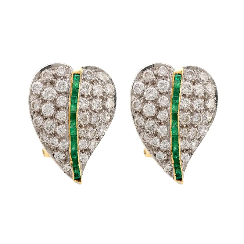 Fine rose earrings-Exquisite Mid-Century 3.2 carat diamond emerald 18k gold earrings