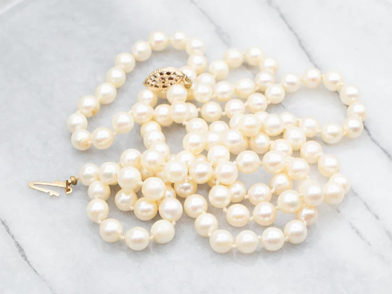 Fiber weave necklaces-Saltwater Pearl Necklace with Gold Fill Clasp